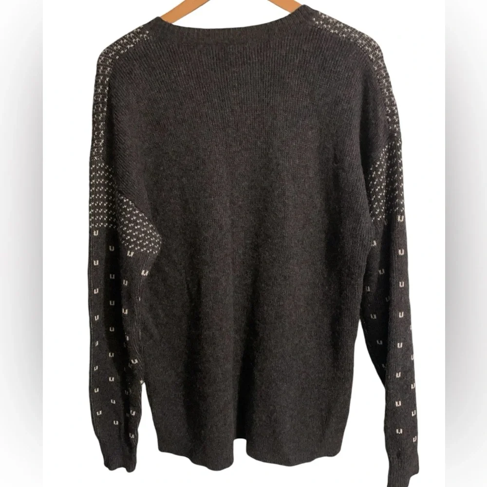 J. Crew Gray and Cream Deer Intarsia V-Neck Sweater